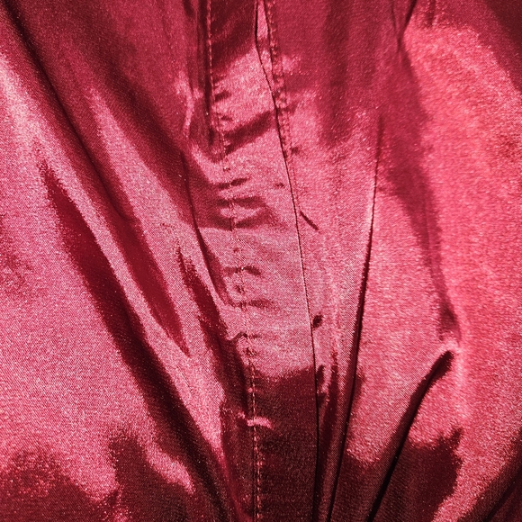 Lucca Wildfang Satin Shirt Button Up Long Sleeve Blouse Maroon Red Silky Small - Picture 14 of 16